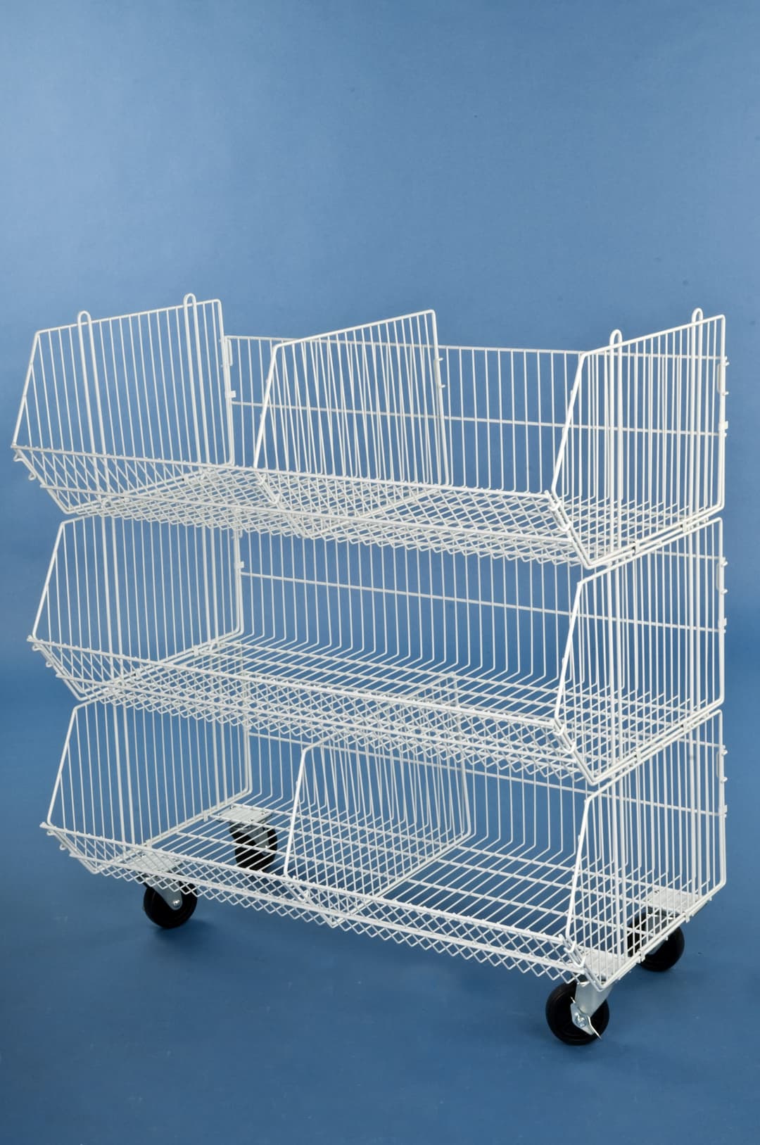 Wire Bin Racking Wire Dump Bins | (3) Compartment & Locking Wheels | Displays2Go