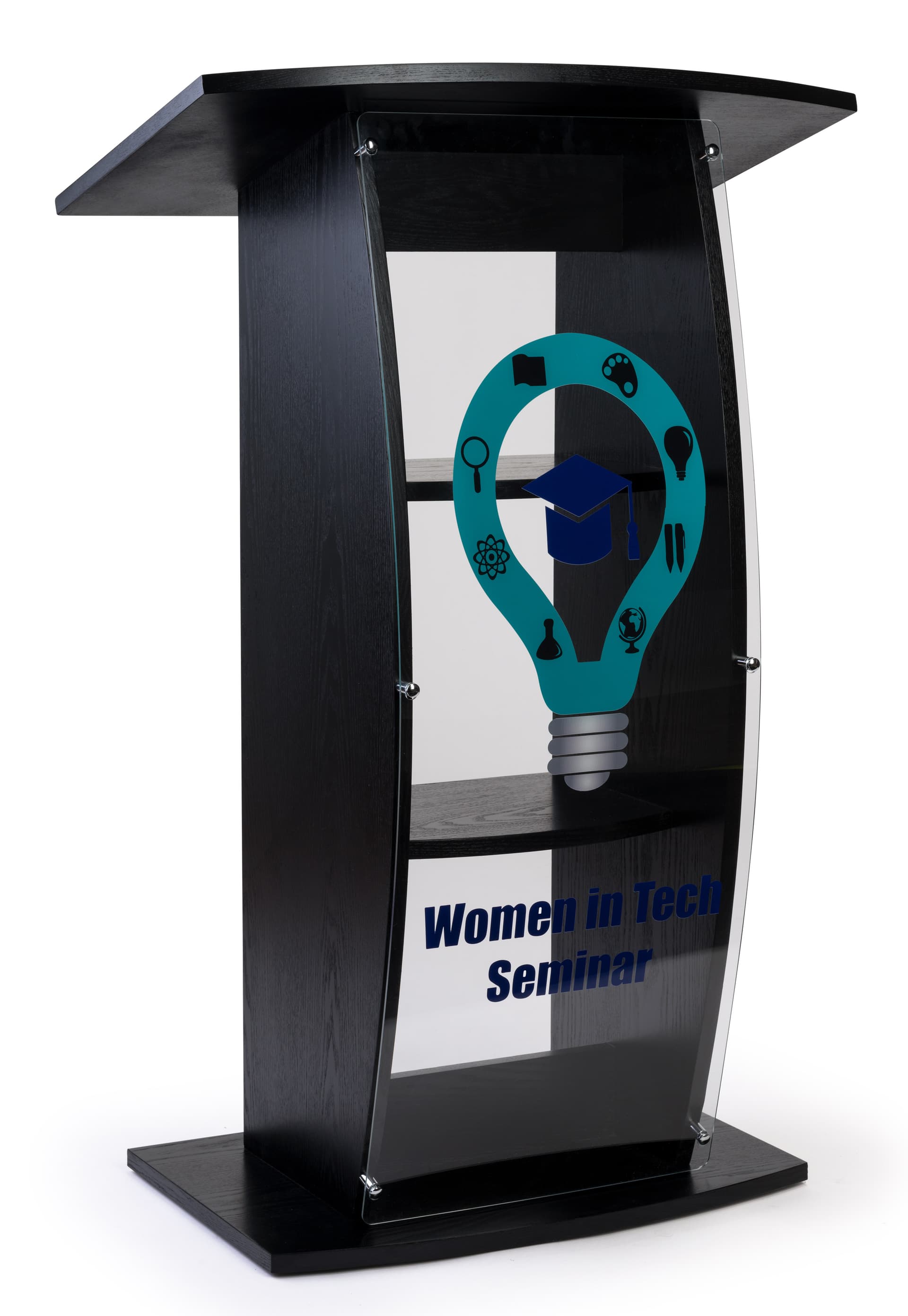 Small Custom Lectern Black Custom Lectern | Acrylic Front Panel w/ UV Digital Printing ...