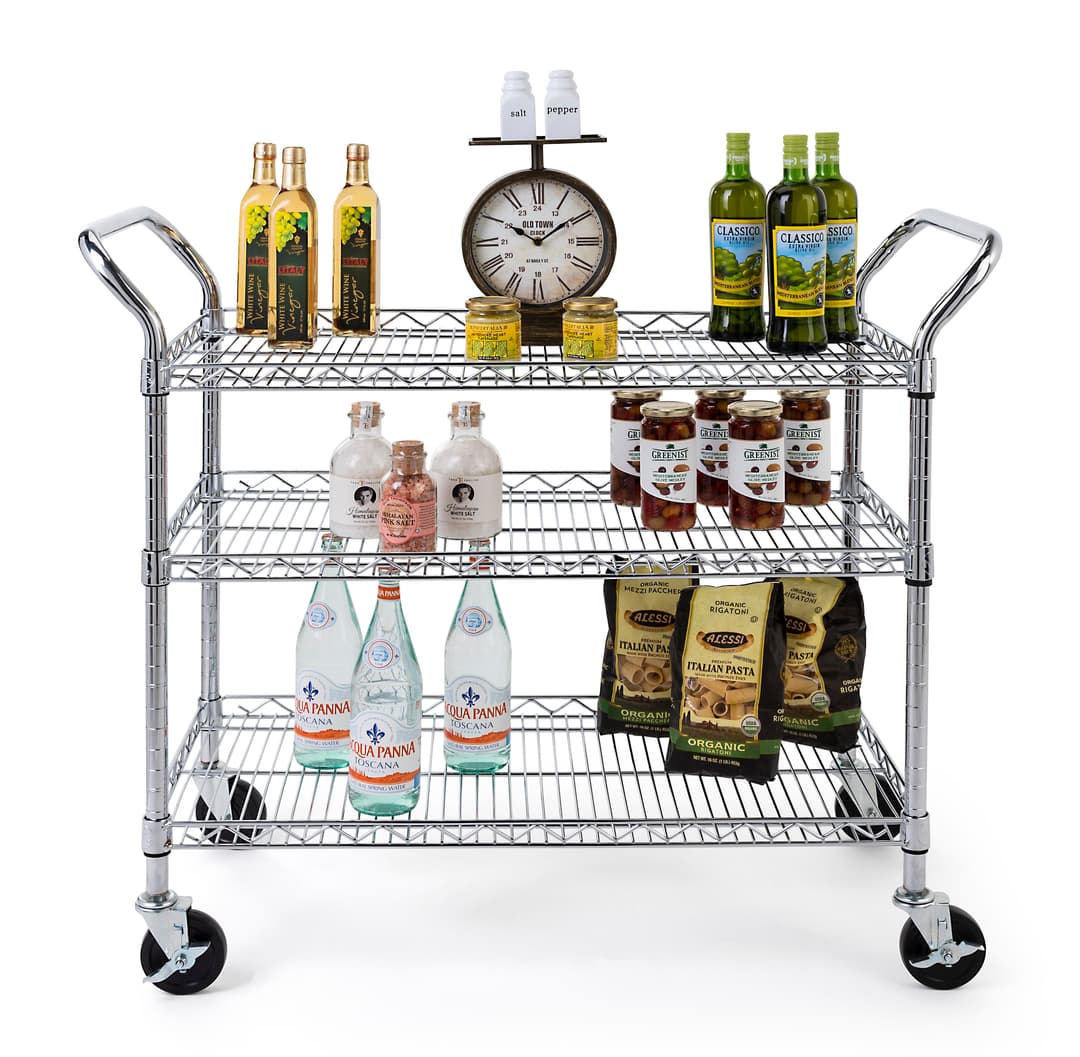 Chrome Wire Utility Cart | 3 Commercial Grade Metal Tiers | Displays2Go