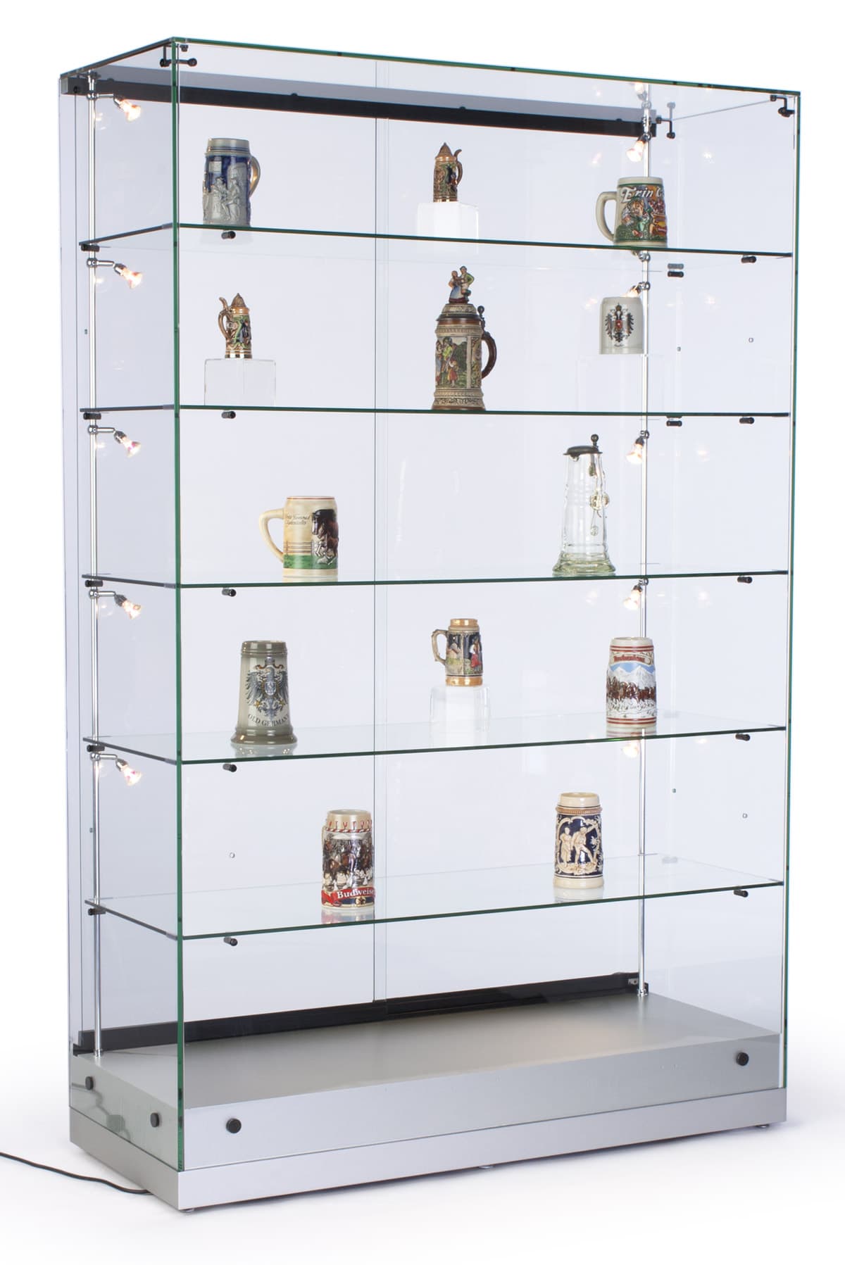 Reflecting Display Case Display Cases | Vertical Lighting & Adjustable Shelf Display - Silver ...