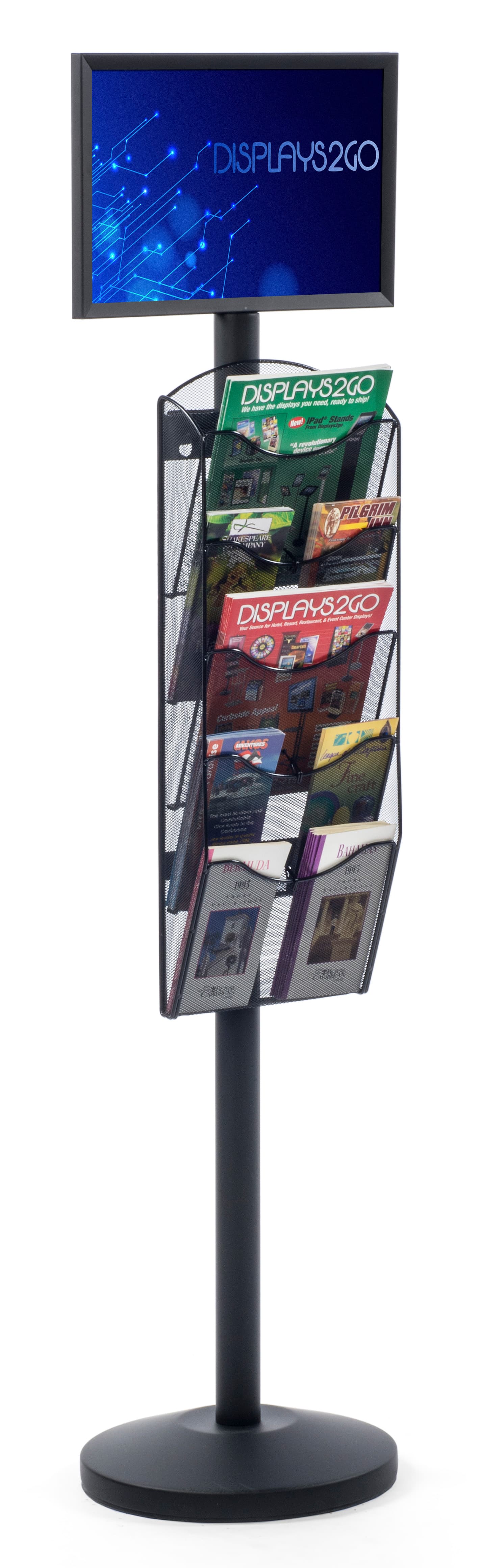 Display Post Small 17” x 11” Sign Post with 5 Mesh Literature Pockets | Displays2Go
