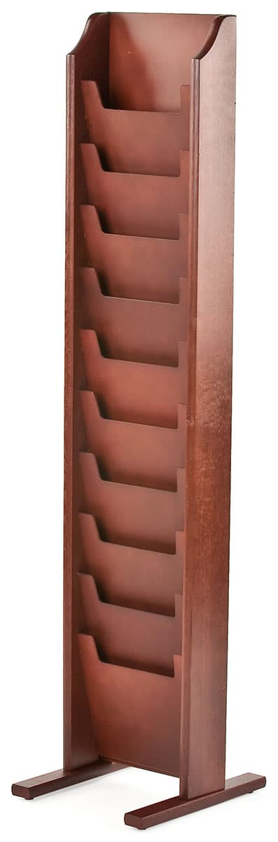 Magazine Rods Rack (10) Pocket Cascading Magazine Rack | Red Mahogany Finish | Displays2Go