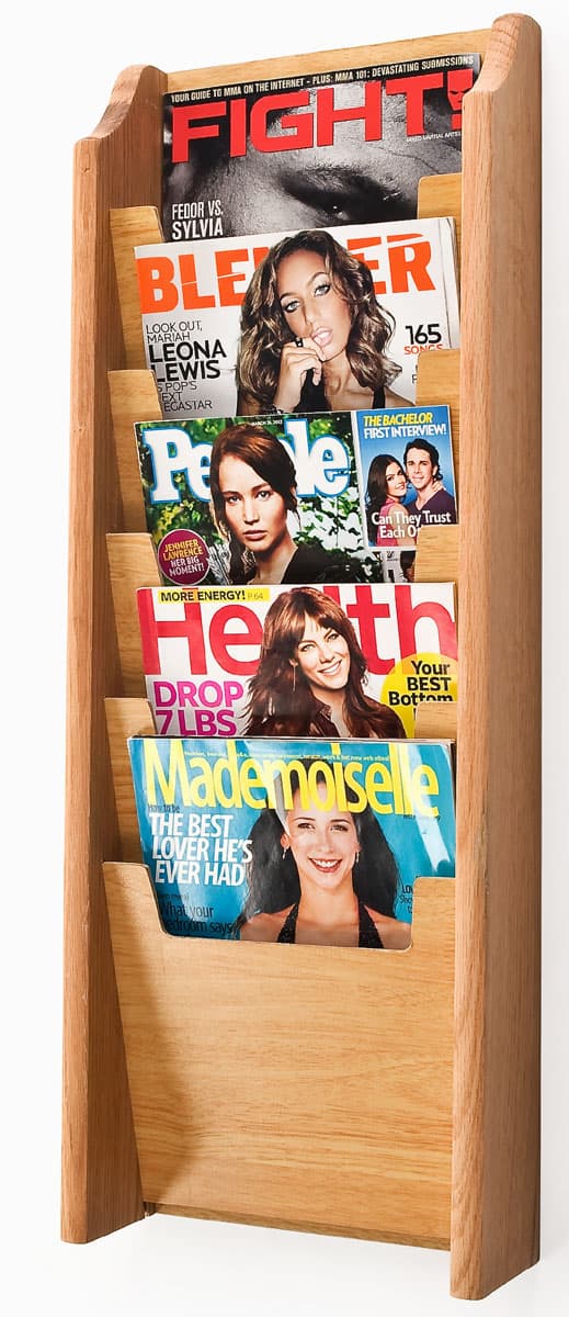 Magazine Rack Signs (5) Pocket Light Oak Magazine Rack - Wall Mounting | Displays2Go