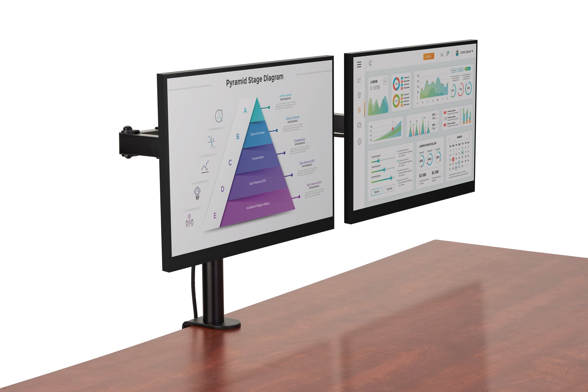 Multiple Desktop Display Racks Dual Monitor Articulating Desk Mount | Fits Two 13