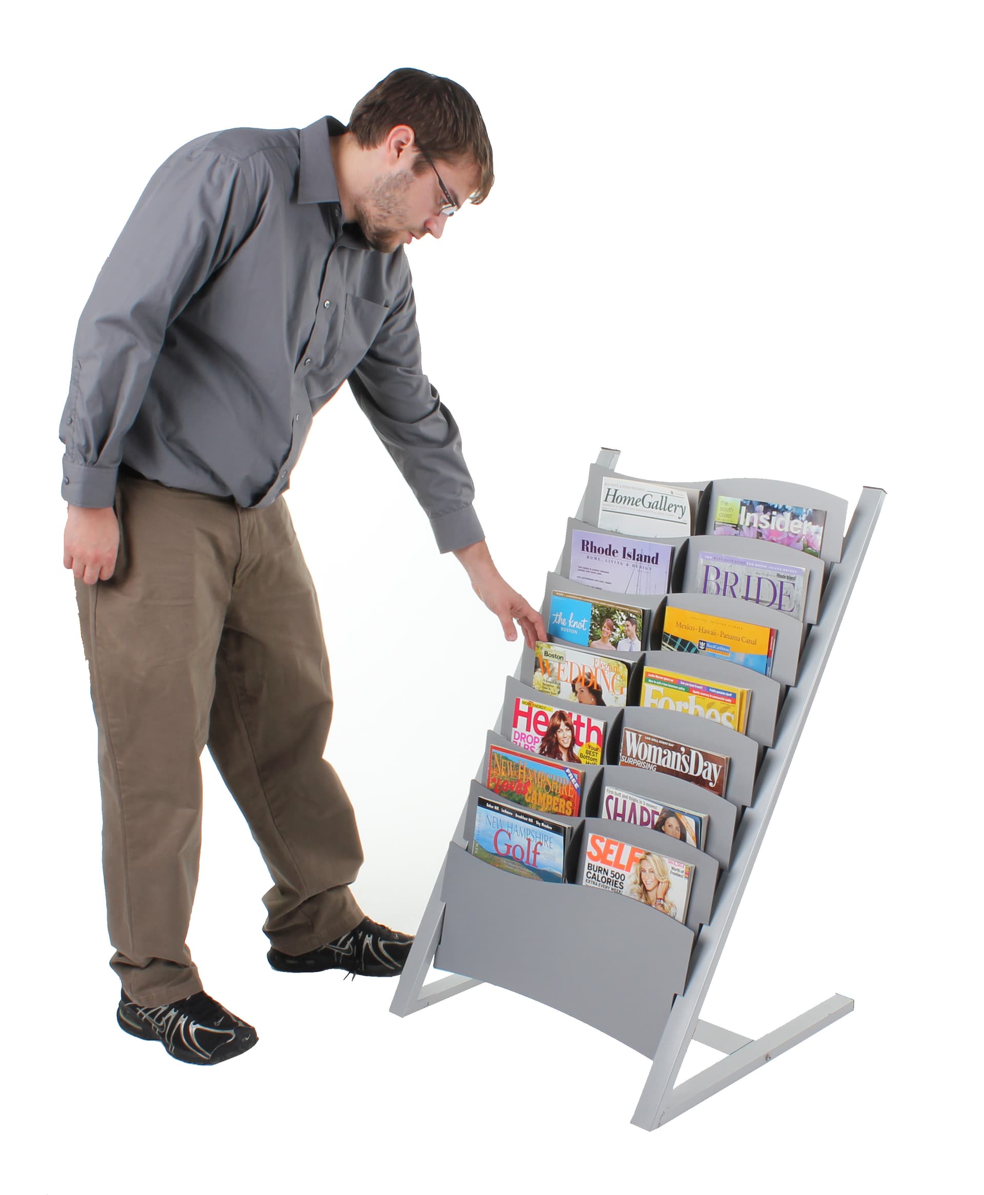 Mall Magazine Rack 7 or 14 Pocket Adjustable Magazine Rack - Silver | Displays2Go