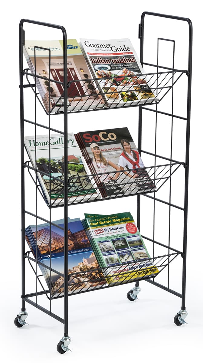 Retail Newspaper Racks Tabloid Newspaper Display | Wire (3) Shelf Collapsible Magazine Rack ...
