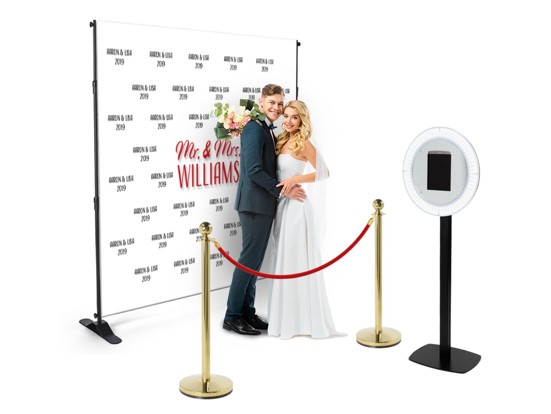 Photo Booth Steps Step and Repeat Photo Booth | Custom Graphics & Selfie Ring Light ...