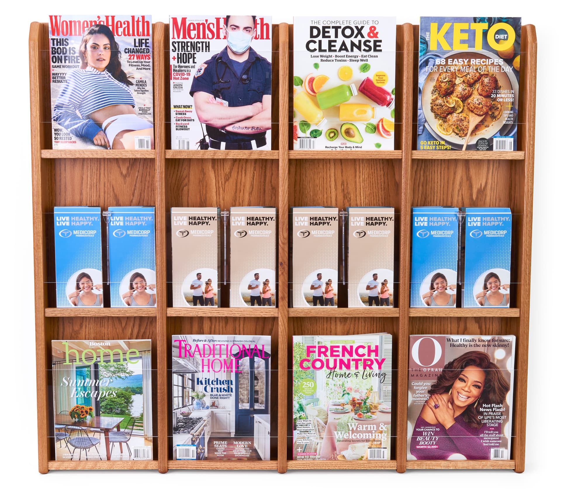 Wall Mount Brochure and Magazine Display Rack | Medium Oak Finish ...