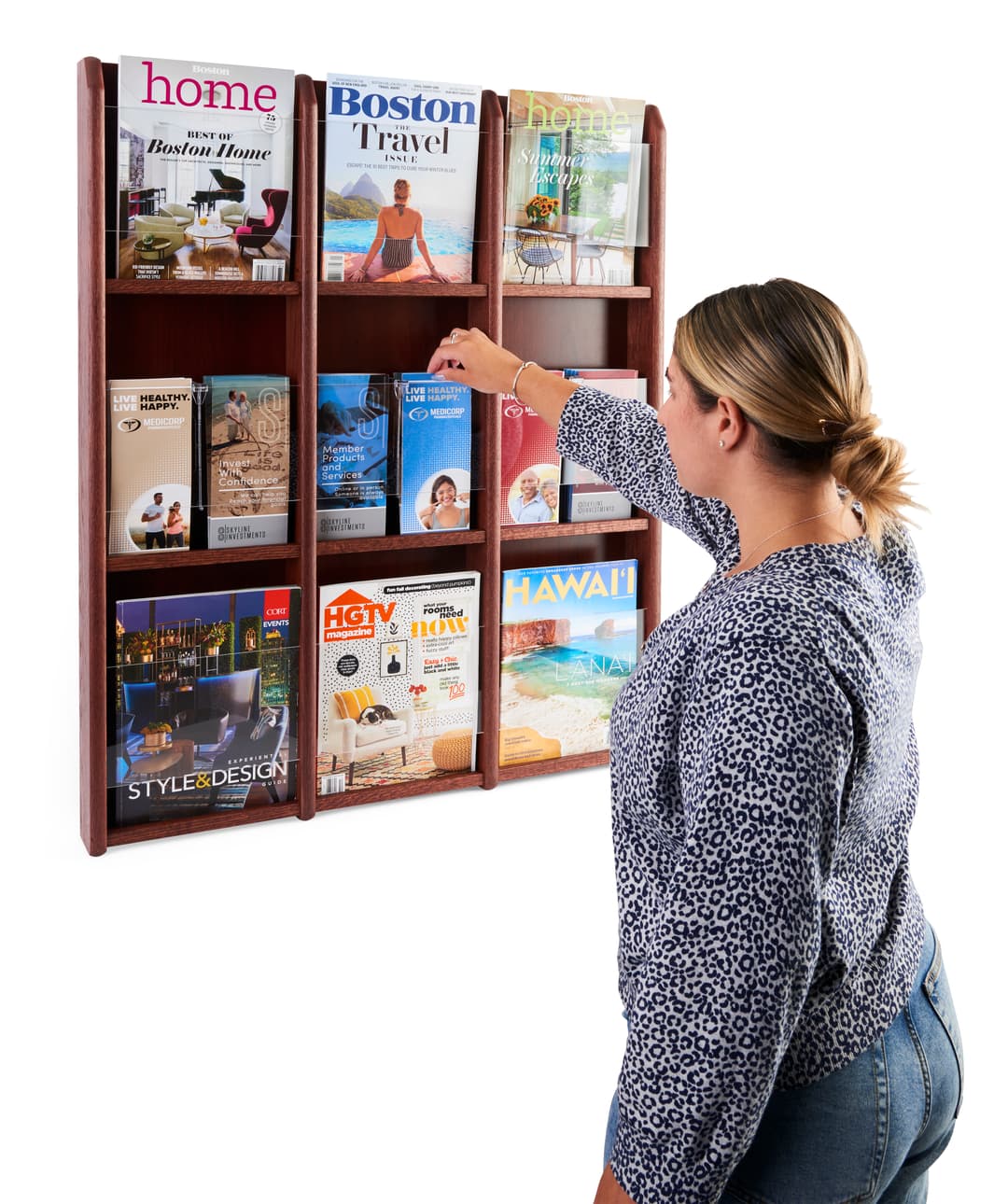 Adjustable Magazine Racks Adjustable Magazine Rack | Mahogany Finish Holder for Periodicals ...