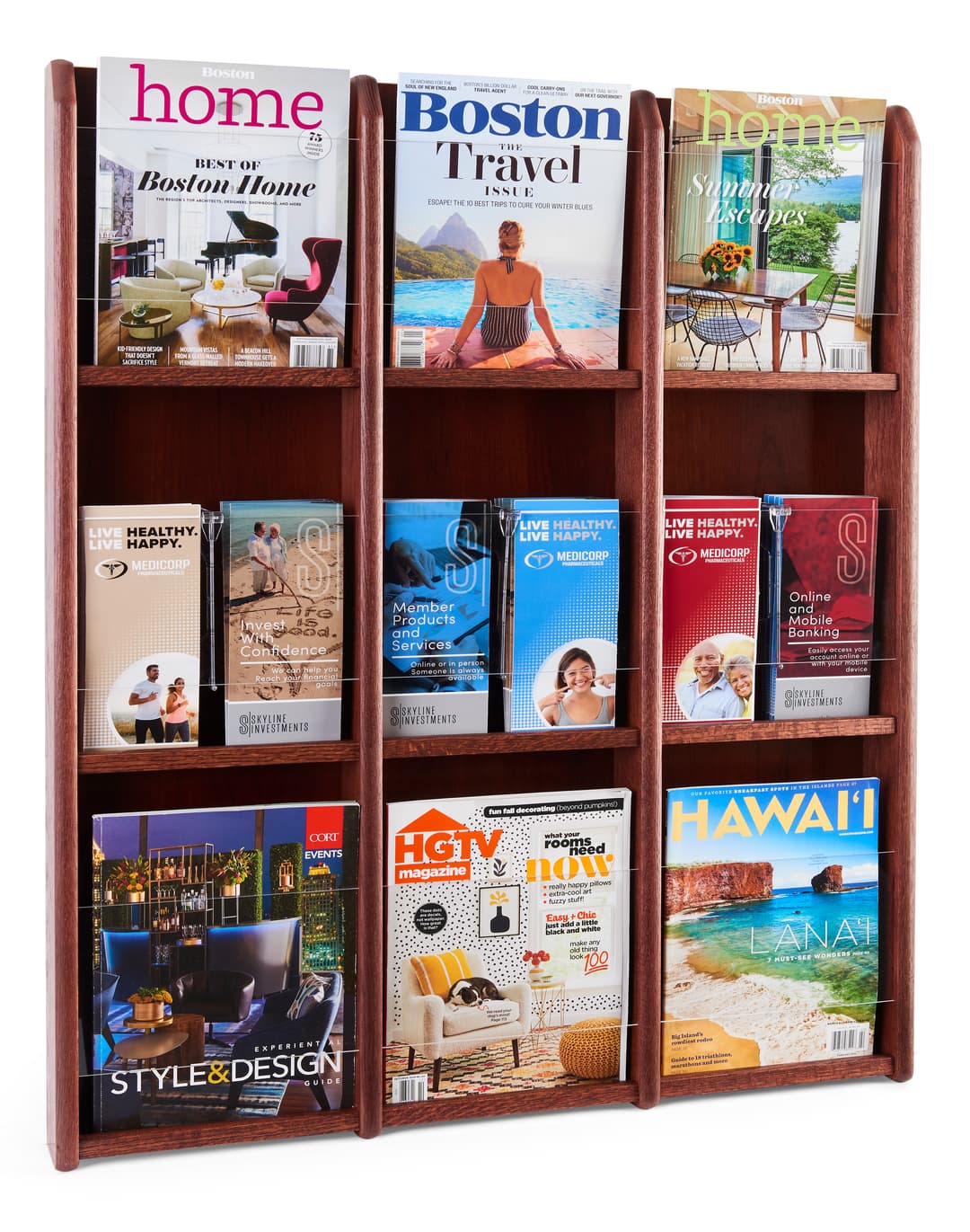 Adjustable Magazine Racks Adjustable Magazine Rack | Mahogany Finish Holder for Periodicals ...